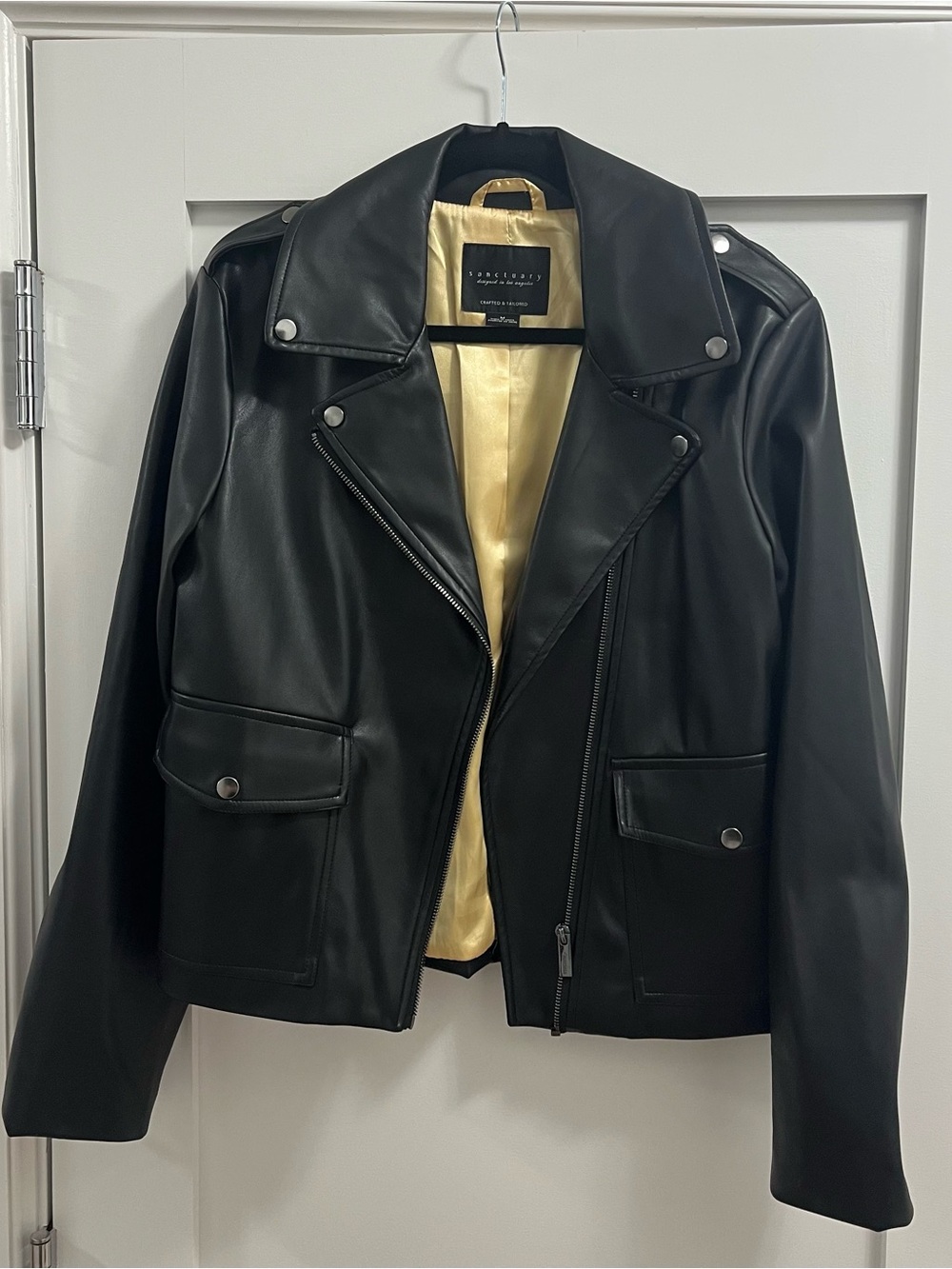 Like new - Anthropologie Vegan Leather Moto Jacket with Gold Lining